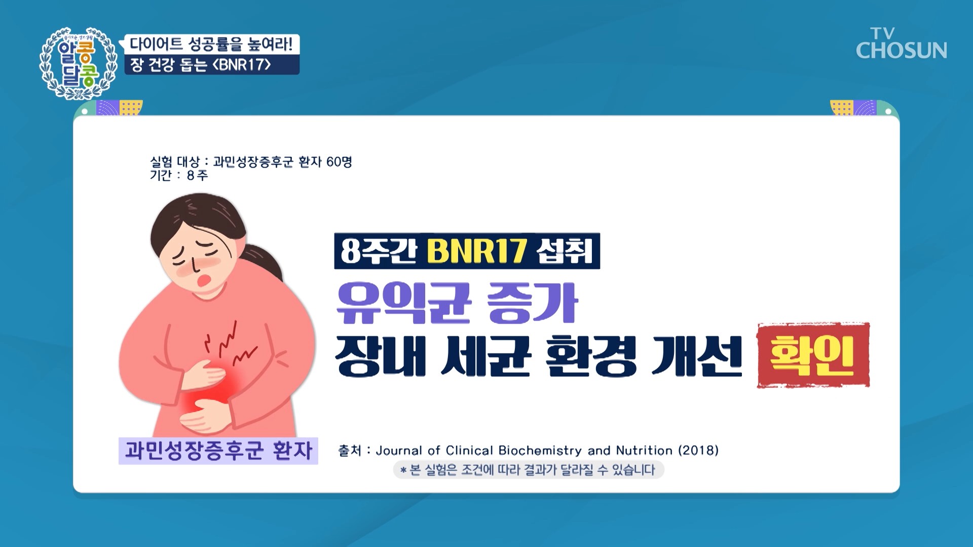 BNR17 8주 섭취 후 유익균 증가, 과민성장증후군 환자 60명 실험